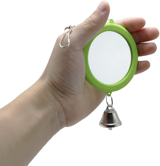 Litewoo 3-Piece Parrot Mirror Toys with Bell Pendant Toy for Bird Parakeet Cockatiel Budgie Conure(Round)