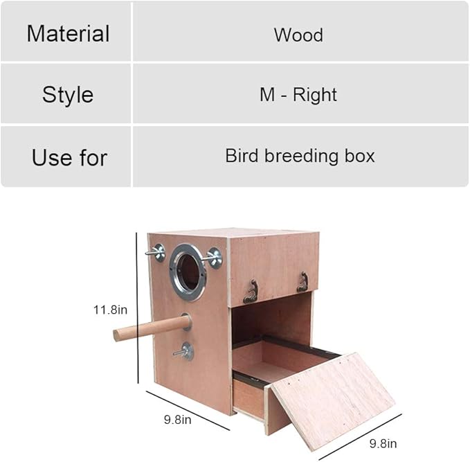 Bird Breeding Box Parakeet Perch Nest Box Budgie Cage Wood Breeding House Lovebirds Parrotlets Mating Box for Parrot Budgie Lovebird Finch Parrotlet(Right,12 Inch)