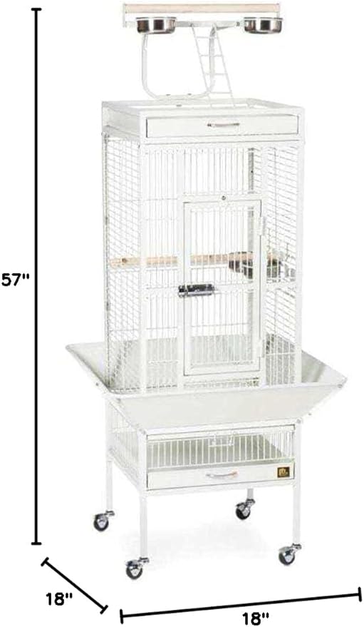 Prevue Pet Products Wrought Iron Select Bird Cage - Steel Cage with Rolling Stand and Seed Guards, Tall Vertical Design, Ideal for Cockatiels and Medium Birds - Chalk White