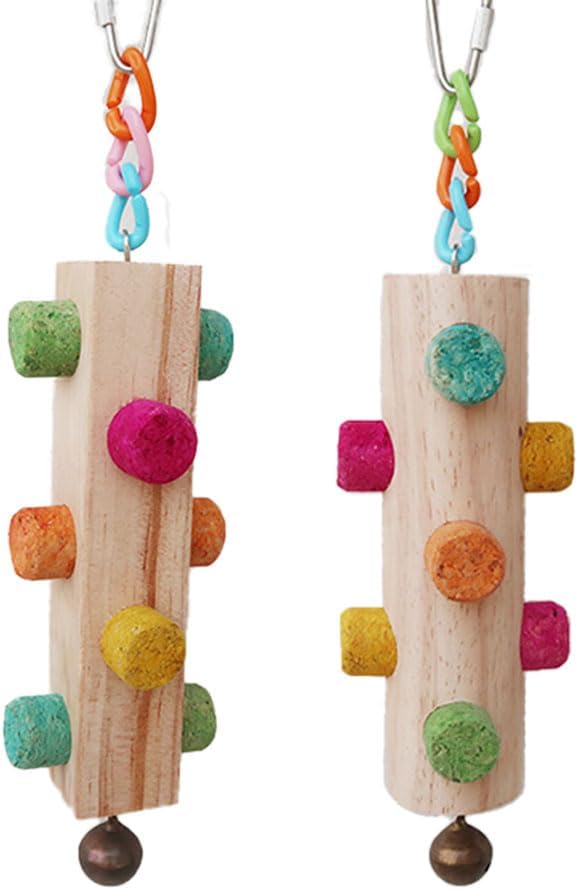 Wood Parrot Chew Toys,2 pcs Bird Cork Toys for Small Medium Birds Parrot,Woodpecker Feeding Toy for Parakeets, Conures, Budgies, Finches Conure Cockatiel, Cockatoos etc