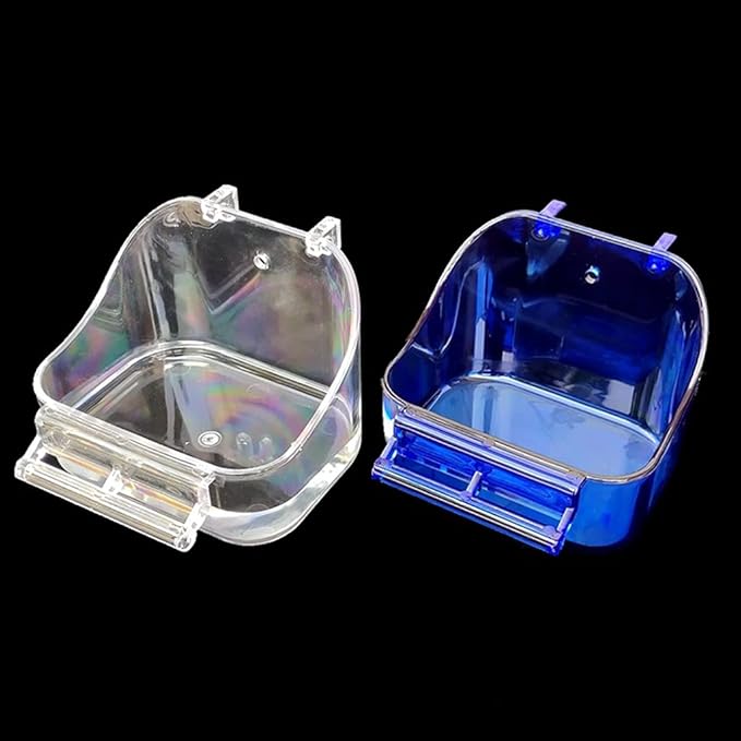 Bird Bath Box Parrot Bathing Cage Accessory for Small Birds Parakeet Canary Budgerigar Lovebirds Blue Transparent Bird Bath for Cage Inside Cockatiel Parakeet Birds Parrot Conure Canary