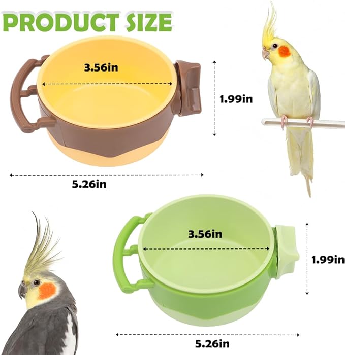 2 Pack Bird Cage Feeder Plastic Feeding Dish Detachable Components for Bird Parrot Parakeet African Grey Conure Cockatiel Lovebird (Green and Yellow)