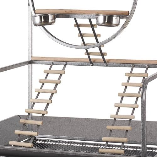Extra Large "O" Wrought Iron Parrot Amazon Cockatoos MaCaws Play Gym Ground Seed Skirts Stand (White Vein)