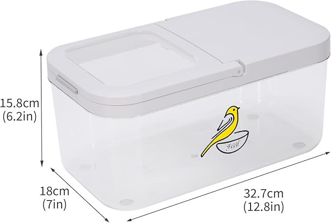 Bird Seed Storage Container, 5.4 Qt/6 L Pet Food Container with Measuring Cup & Stainless Steel Bird Feeder Bowl, Airtight Wild Birds Seed Dispenser, Plastic BPA Free, Clear