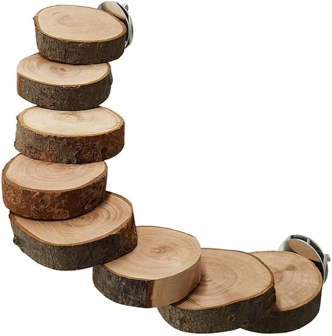 Bird Platform Perch Playground for Budgie Parakeet, Cage Natural Wood Play Stand Parrot Flat Perches for Large Birds, Birdcage Ladder Climbing Toy 8 Step