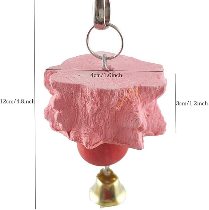 6PCS Bird Grinding Beak Calcium Stone with Bell Rat Mineral Lava Block Trimming Teeth Chewing Toys for Chinchilla Bunny Budgie Cockatiel Parakeet Parrot(Random Delivery of Color)