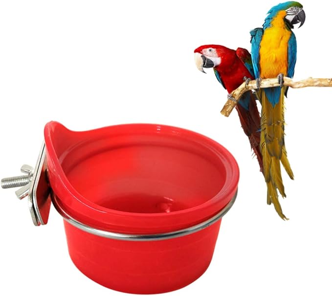 POPETPOP Bird Feed Cups for Cage-Pet Food & Water Bird Cup with Clamp Holder for Parakeet Parrot Macaw Cockatiels Conure Lovebird Finch Small Animal Cage Bowl-2 Pack