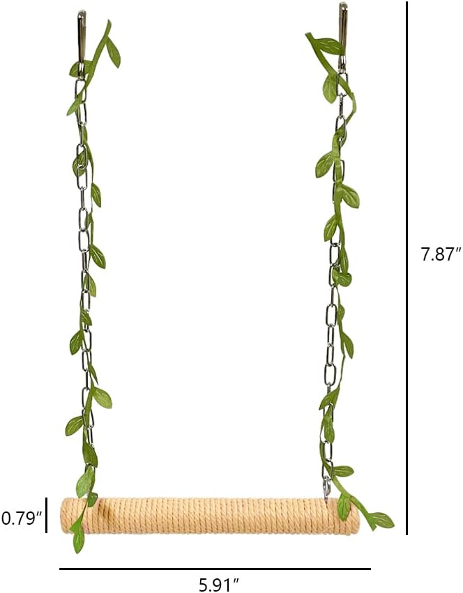 La La Pet® Hanging Wooden Pet Bird Swing with Cotton Rope Bird Cage Swing Bird Perch Swing Bird Cage Perch Bird Perch Stand Bird Swing Toy for Parrots Parakeets Cockatiels Lovebirds Brown