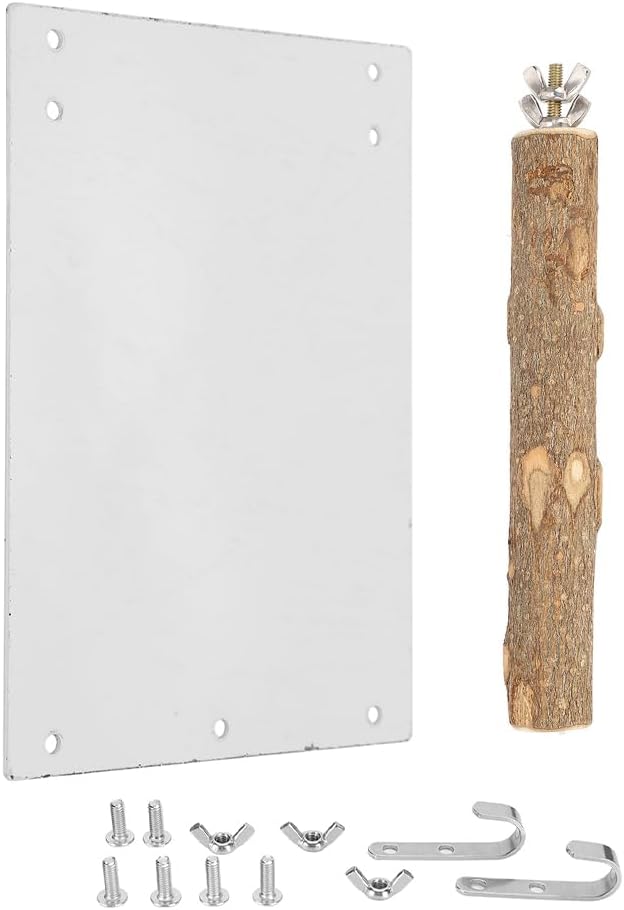 Bird Mirror, Large Stainless Steel Bird Mirror Perch Cockatiel Swing Toys Parrot Cage Accessories Decoration Standing Bar Claw for Small Medium All Types of Parakeet Cockatoo Cockatiel Finch Canaries