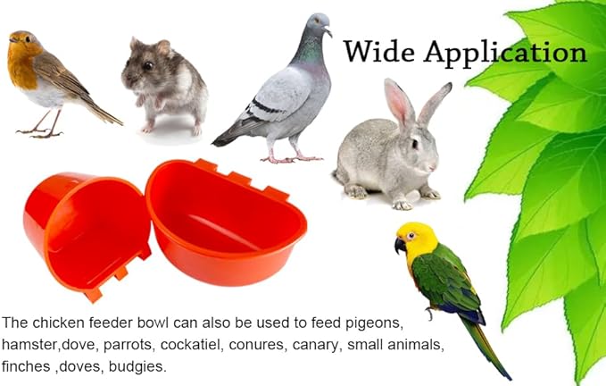 10 Pcs Hanging Cage Cups Birds Feeders Seed Bowl Chicken Feeder Waterer Dish Rabbit Water Food Poultry Pigeon Wire Cage (Red)