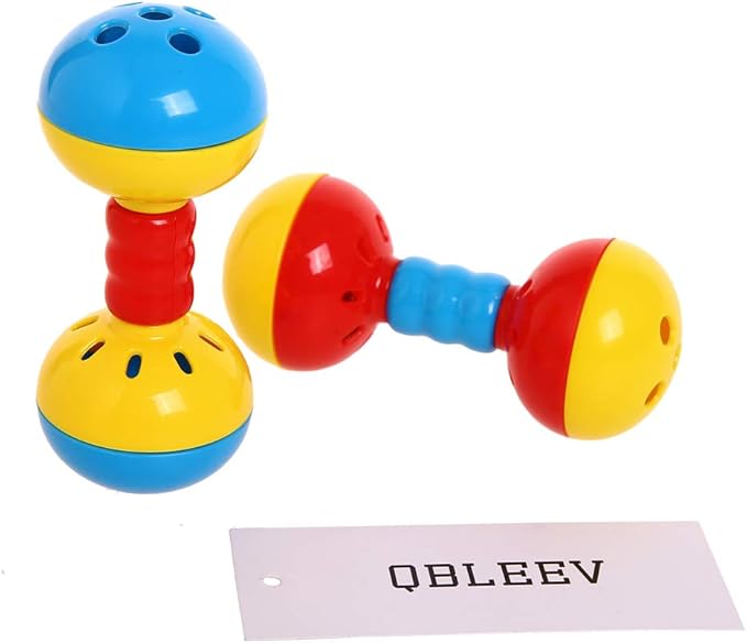 QBLEEV Parakeets Conures Toys, Bird Rattles Bells Foot Toys, Enrichment Barbell Ball, Play Gym Activity Center Cage Accessories for Medium Parrots - 2 Pack