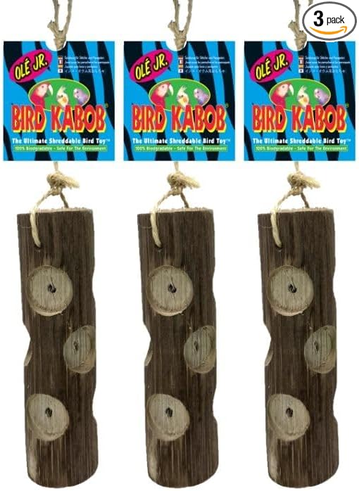 BIRD KABOB Ole Jr. - 3 Pack - an All-Natural, Holistic, Veterinarian Recommended, Earth Friendly, shreddable Cylinder-Shaped Hanging Bird Toy Made of Yucca