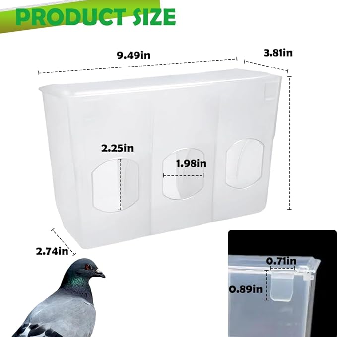 Pigeon Automatic Feeder Plastic Water Dispenser No Mess Hanging Food Feeder for Bird Cage Parakeet Quail Bird Chicken (3 Hole-Hook Design)