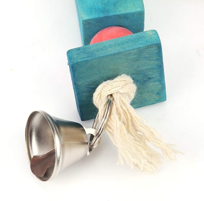 Litewoo Parrot Hanging Chew Toy Bird Bite Swing with Colorful Wood Beads Bells for Parrot Macaw African Greys Cockatiels Cage Accessories (Hanging with Bell Toy)