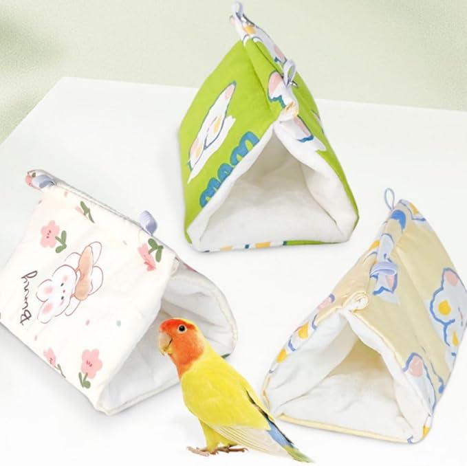 Warm Bird Nest House Bed Hanging Hammock Sleeping Bed Plush Hanging Snuggle Cave Hut for Pet Parrot Parakeet Cockatiel Conure Cockatoo(Beige)