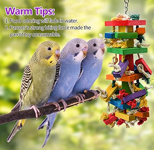RUBY.Q Large Parrot Toy, 20in Bird Parrot Toy, Multicolored Natural Wooden Bird Chewing Toys for Large Macaws, African Grey and a Variety of Amazon Parrots