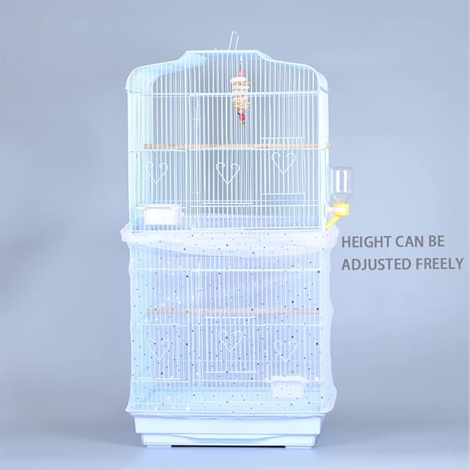Birdcage Cover - Mesh Net Cover - Adjustable - Seed & Feather Catcher - Nylon Mesh - Parrot Cage Skirt - White