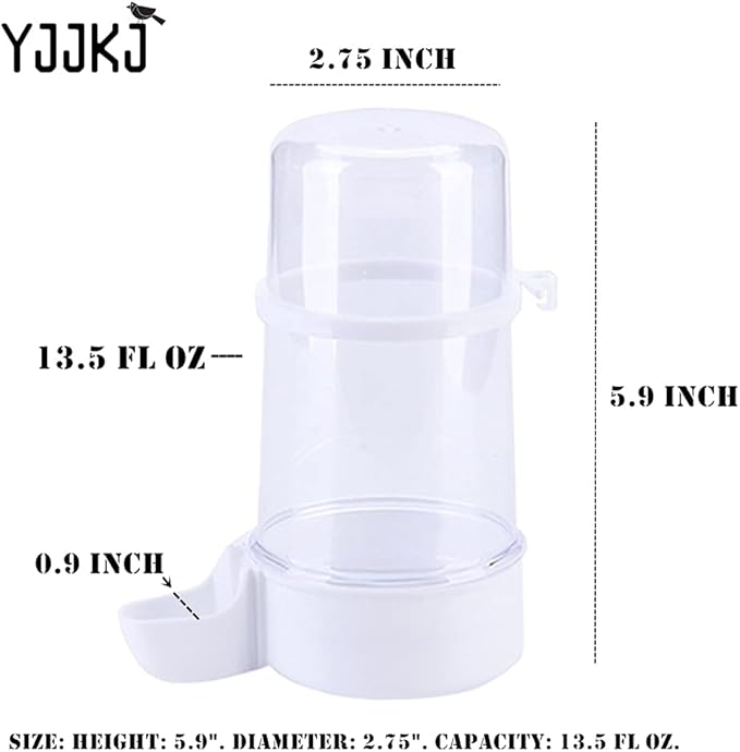 YJJKJ Pet Bird Water Feeder, 13.5 Oz Parrot Water Dispenser, Bird Cage Suspended Automatic Water Dispenser for Parakeet Budgie Cockatiel Lovebirds
