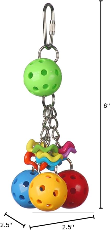Super Bird Creations SB1093 Jingleberries Bird Toy - Colorful Plastic Toy Balls with Bells for Small/Medium Birds - Parrotlets Parakeets Cockatiels - Encourage Beak Health & Dexterity - 6"x 2.5"x 2.5"
