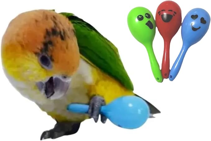 3PCS- Colourful Mini Ball Sand Hammer Parrot Rattle Shaker Musical Sound Toy Intelligent Sand Hammer Toys for Parakeets Canaries Cockatiels Conure Lovebirds(Random Color)