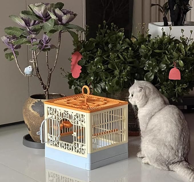 Portable Foldable Bird Cage - 360° Full View Bird Cage with Hook/Food Bowl/Perch, Slide-Out Tray for Easy Cleaning, Essential for Travel and Outings (Includes Carrying Hook)