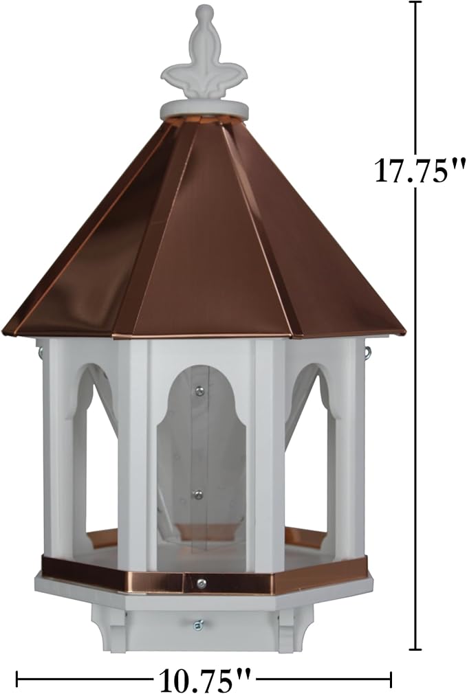 Wild Bird Feeder Solid Cellular PVC Clear Copper Roof (F8C) Made in the USA (4" x 4" Mount)
