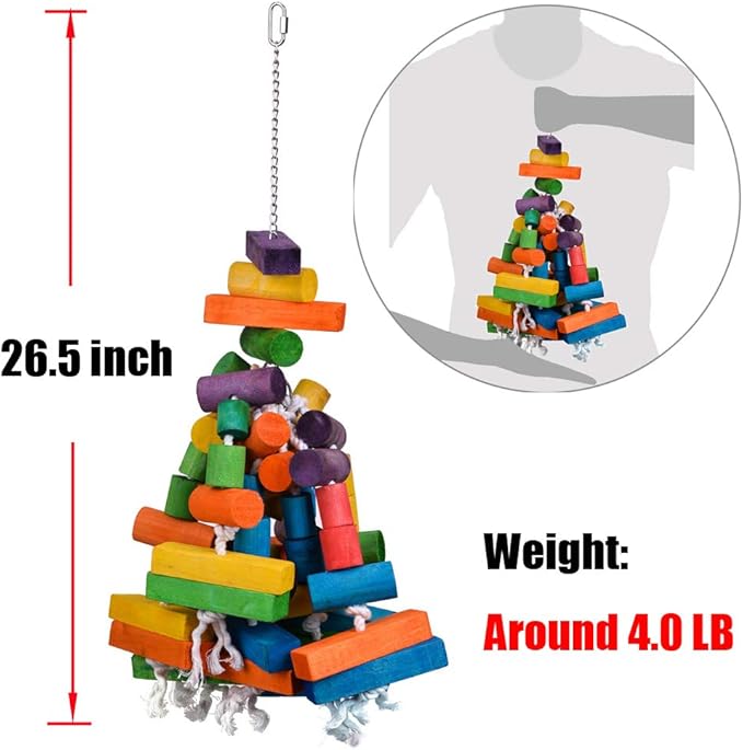 KINTOR Bird Chewing Toy for Large and Medium Parrots, Cage Bite Toy for African Grey, Macaws, Cockatoos, Eclectus, Amazon Parrots (26.5 Inch Long)