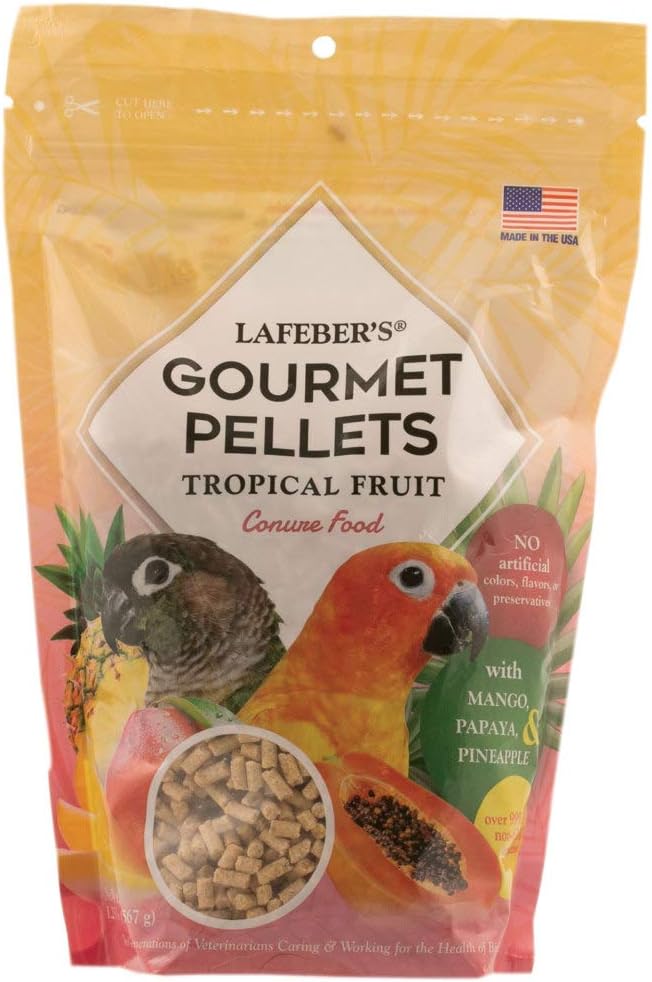 LAFEBER'S Tropical Fruit Gourmet Pellets Pet Bird Food, No Added Sugar, Made with Non-GMO and Human-Grade Ingredients, for Conures, 1.25 lb