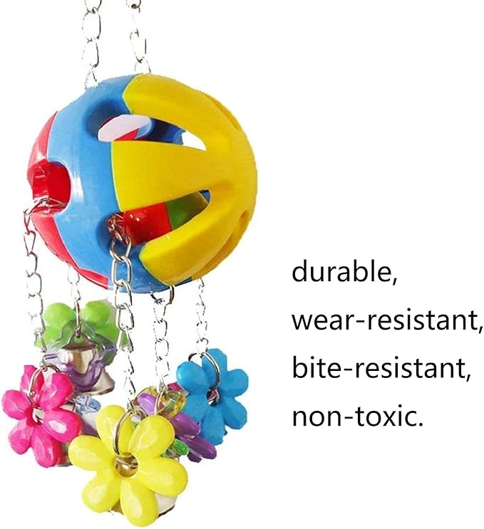 Bird String Ball Toy Parrot Pet Cage Toy Chew Bite with Hanging Swing Bell for Small Parakeet African Grey Cockatiel Cockatoo Finch Canary Cage Accessories …