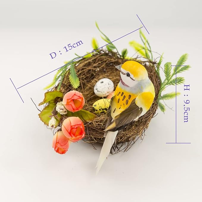 Berfutall-Easter Artificial Nest Natural Bird Nest Kit Includes Artificial Twig Nest, Fake Foam Feather Birds, Foam Eggs Ornaments for Crafts Home Party Decor
