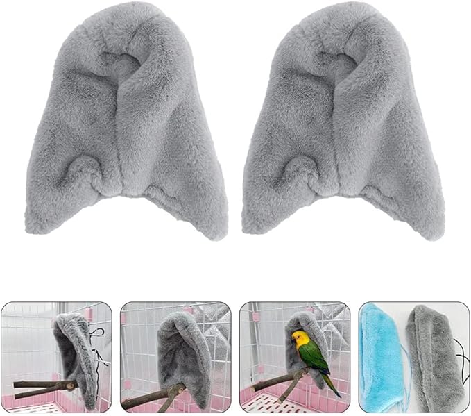 ISMARTEN 2 Pieces Comfort Corner Fleece Bird Blanket, Cuddle Nest Hanging Toy for Bird Cage, Warm Bird Shelter Bed for Small and Medium Parrots, Cockatiel Pigeon and Lovebirds (M)