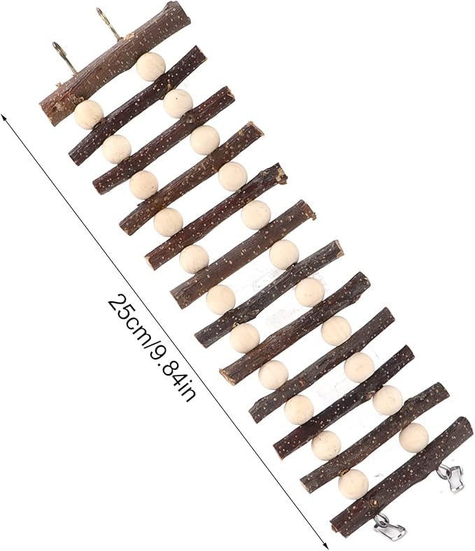 Hamster Wooden Ladder Bendable Climbing Chew Toy with Beads, Bird Chewing Toys and Non Toxic, Suitable for Small Pets and Birds, Bird Accessories for Cages