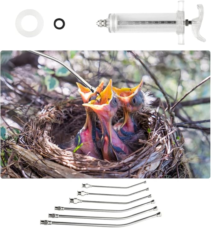 Baby Bird Feeding Syringe Bird Syringe Feeder Feeding Tubes with 6PCS Curved Gavage Tubes for Baby Birds Parrot Small Pet (50ML)