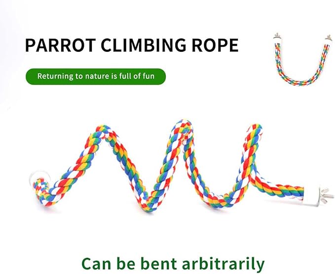 24-Inch Bird Rope Perch (0.8'' Diameter) + 2 Volcanic Stone Bird Stands - Beak & Claw Care for Small/Medium Birds, Natural & Stable Birds Perch