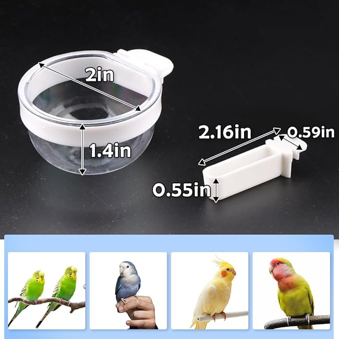 6 Pcs Small Bird Detachable Transparent Bowl Parrot Plastic Food Cup Canary Finch Convenient Hanging Seed Water Feeder (with 6 pcs Small Food Cups)