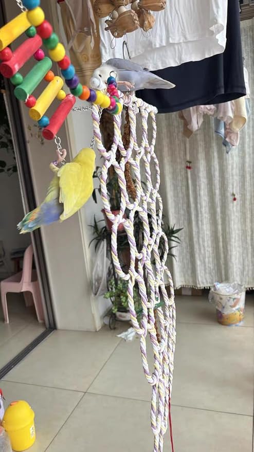 2 Pack Small Pet Rope Toys,Bird Rope Perch Climbing Net Ladder Hanging Hammock for Parrot (Parakeet/Cockatiel/Cockatoo/Macaw/Conure), Rat, Hamster, Mouse, Ferret (2Pcs)