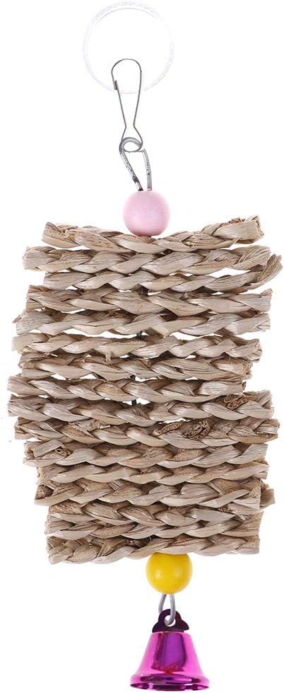 Parrot Bird Chewing Toys Dry Straw Natural Wooden Grass Chew Bite Hanging Cage Bell Swing Climb Chew Toys Parakeets,Cockatiels,Lovebirds Foraging Toys Bird Supplies