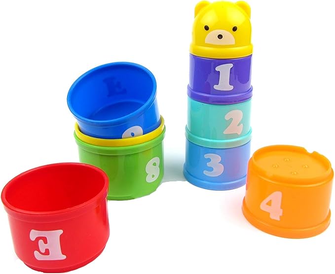Wontee Bird Educational Stacking Cup Toy Colorful Training Treat Toys for Birds Parrots