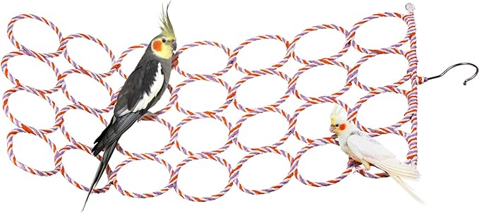 Yopay 4 Pack Parrot Bird Swing Hanging Toys, Rat Climbing Ladder Rope Perch, Net Toy for Cage, Mouse, Mice, Parakeets Cockatiels Conures Lovebirds, Multiple Purpose Scarf Hanger