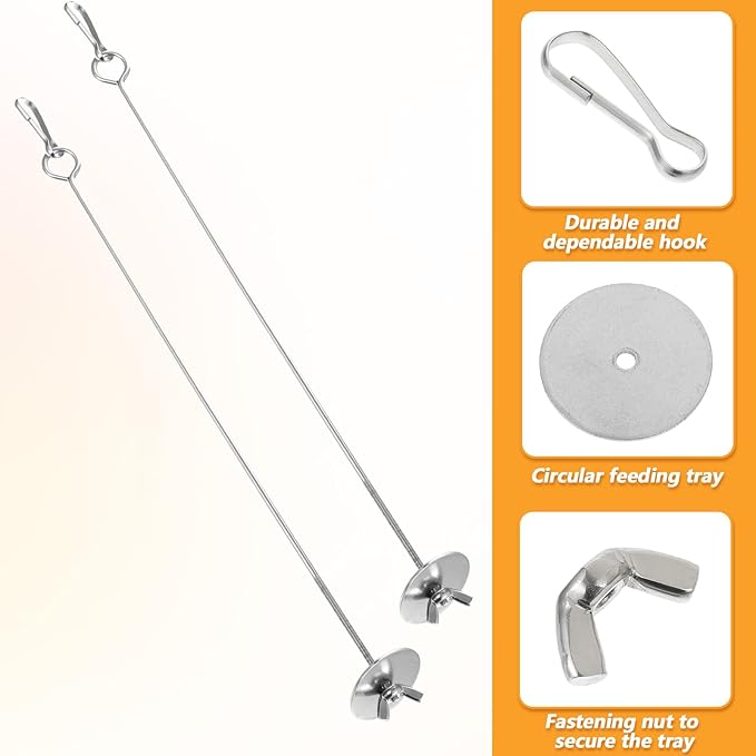 2PCS Bird Food Holder with Hook, Stainless Steel Small Fruit Feeder Animal Bird Food Treats Foraging Toy Skewer Hanging Vegetable Stick Holder Treating Tool Suitable Parrot Cockatoo Cockatiel (Silver)