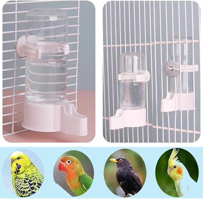 No Mess Bird Water Feeder Dispenser Automatic Hanging Bird Feeder for Cage, Parakeet Cage Accessories, Parrot Cockatiel Seed Food Container Drinker for Squirrel Finch Lovebirds Budgies Canary(Waterer)