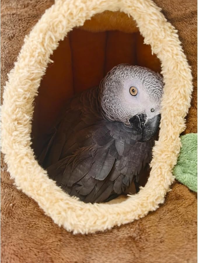 Warm Winter Bird Nest with Removable Cushion, Stump Style Bird House, Soft and Washable Hanging Bed Hammock for Parrot, African Grey,Chinchilla,Ferret, Bunny,Small Animal Houses & Habitats (Small)