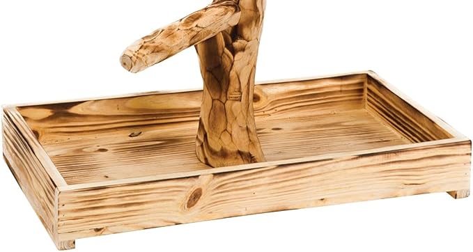 PENN-PLAX Bird-Life Natural Wood Tree Perch for Large Birds and Parrots – Includes Food and Water Bowls and Drop Tray – Large