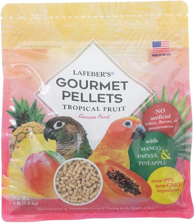 LAFEBER'S Tropical Fruit Gourmet Pellets Pet Bird Food, No Added Sugar, Made with Non-GMO and Human-Grade Ingredients, for Conures, 4 lb