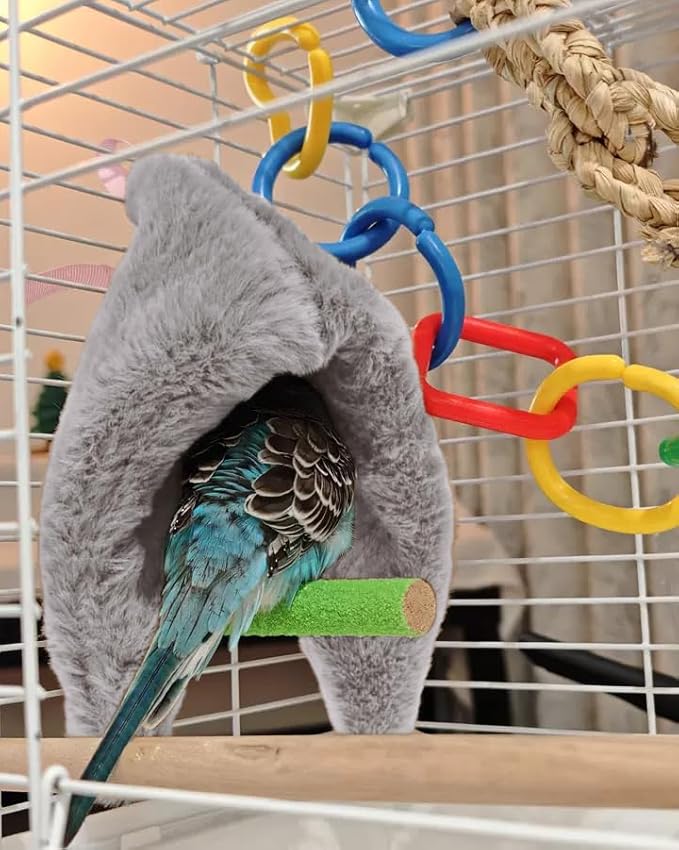 2Pcs Bird Blanket for Cage Bird Cozy Corner Fleece Parrot Snuggle Hut Warm Bird Nest House Bed Hanging Hammock Bird Shelter Bed for Parakeets Cockatiels Conure Lovebird Finch-Pink&Grey