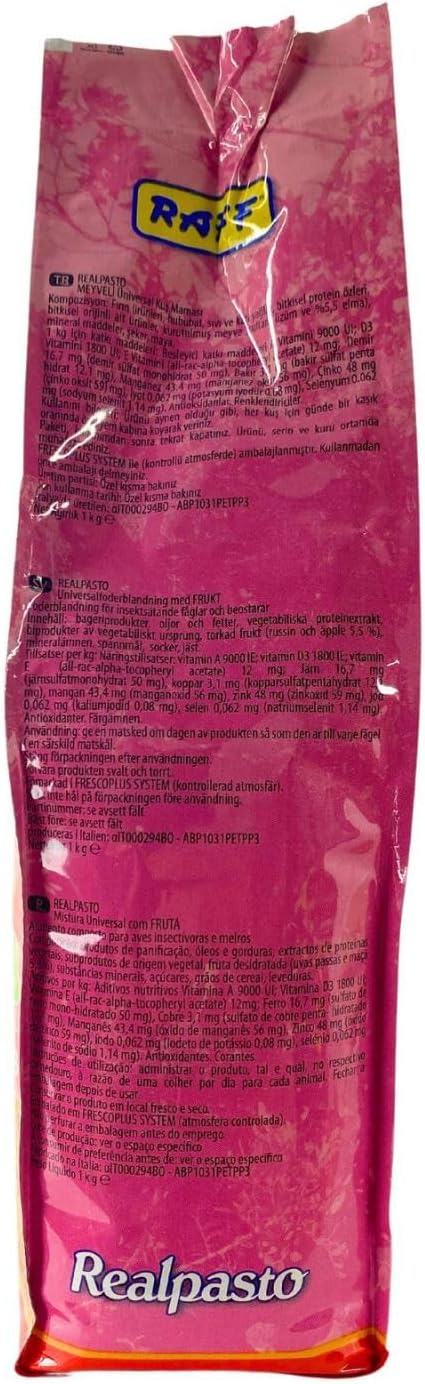 RAFF Realpasto Natural Bird Food 1kg - Premium Nutrition with Fruits Compound for Worm-eating and Indian Blackbirds, Formulated to Stimulate Singing & Support Vibrant Plumage Color