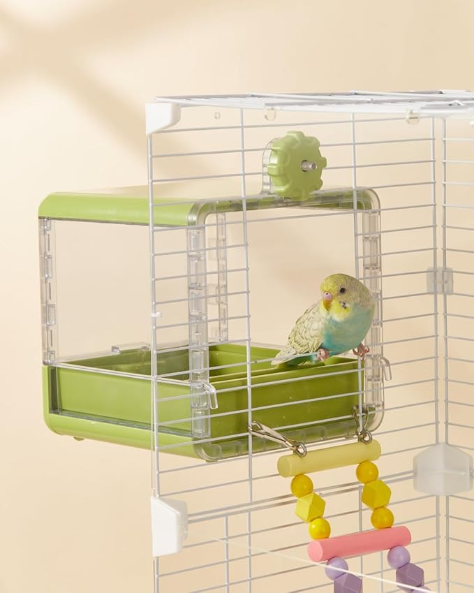 septillar Bird Feeder and Bath for Cage, Hanging Bird Bathtub Bath Shower Box Bowl, Bird Cage Accessories Suitable for Small Medium Birds, Parrots, Lovebirds, Finches, Parakeets, Mannikin (White)