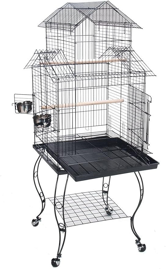 Large 57-Inch Pagoda House Roof Top Parrot Lovebird Cockatiel Cockatiels Parakeets Cage with Stand, Black Vein
