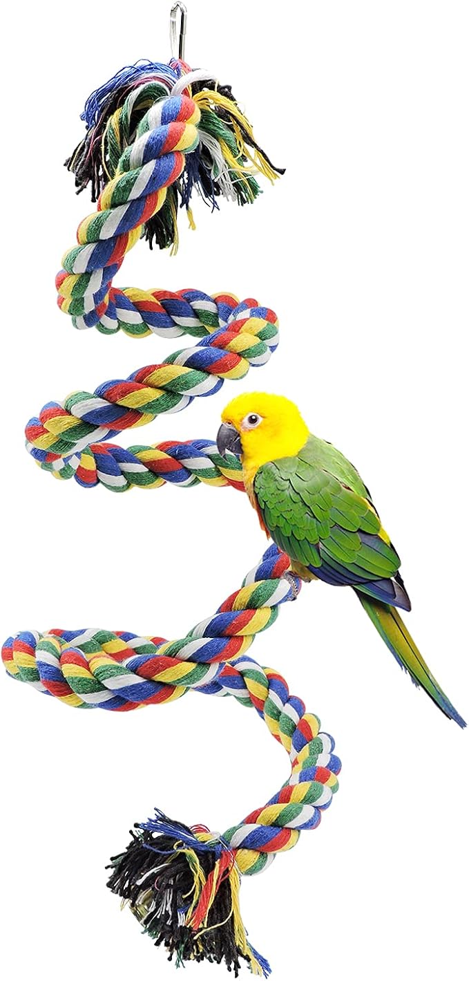 WishLotus Bird Perches, Parrot Colorful Climbing Rope Swing Toys Parrot Stand with Bell and Hanging Clip for Parrots, Budgies, Macaws, Parakeets, and Other Small Birds. (100cm)