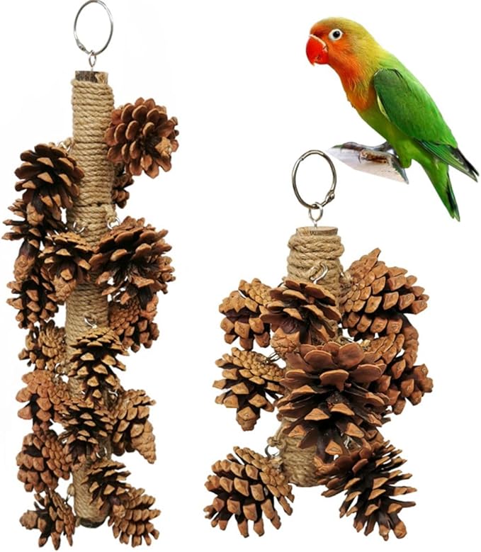 Parrot Toys Natural Pine Cones Bird Chew Toys Hanging Chewing Sticks Toys Bird Cage Toys for Conures Parakeets Cockatoo Cockatiel (with 8 Pinecones)